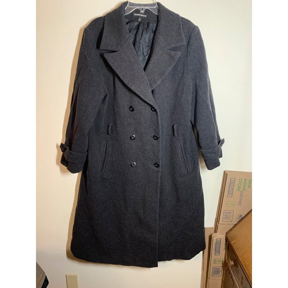 Donnybrook Long 100% Wool Lined Peacoat w Belt Plus Sz 18W Gray Trench Business